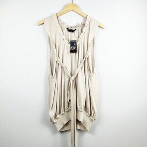 NEW BCBG Max Azria 3-in-1 Silk Blend Minimalist Oatmeal Cream Knit Ruffle Top